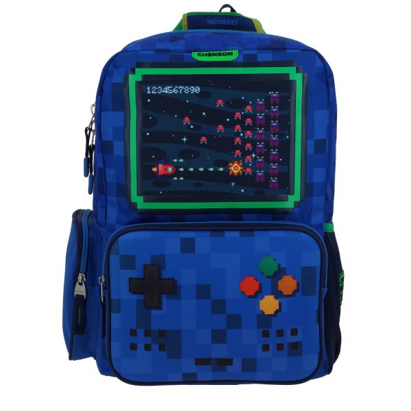 Mochila Escolar Azul con Diseño Gamer Chenson Original Galaga