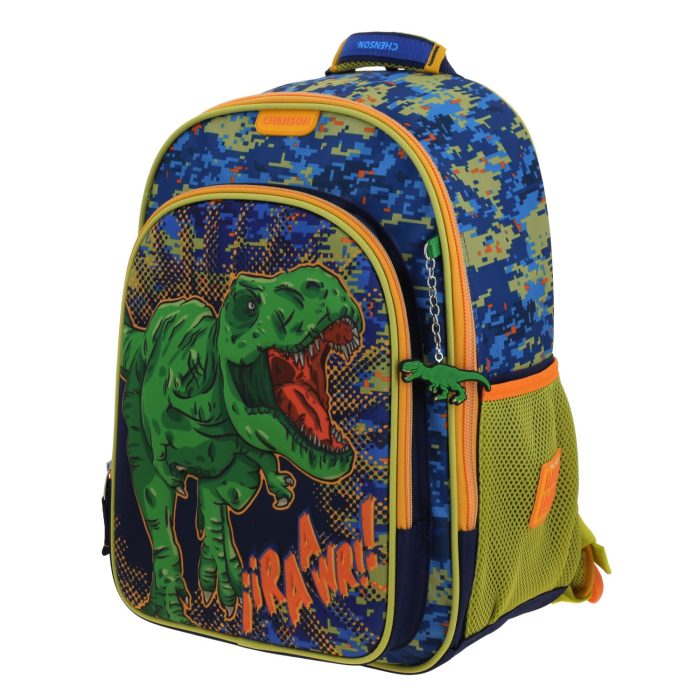 Mochila Azul Escolar Diseño 3D de Dinosaurio Chenson Original Korav - Imagen 2