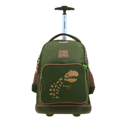Mochila con Ruedas Verde Militar Diseño Dinosaurio Chenson Original Sagaz