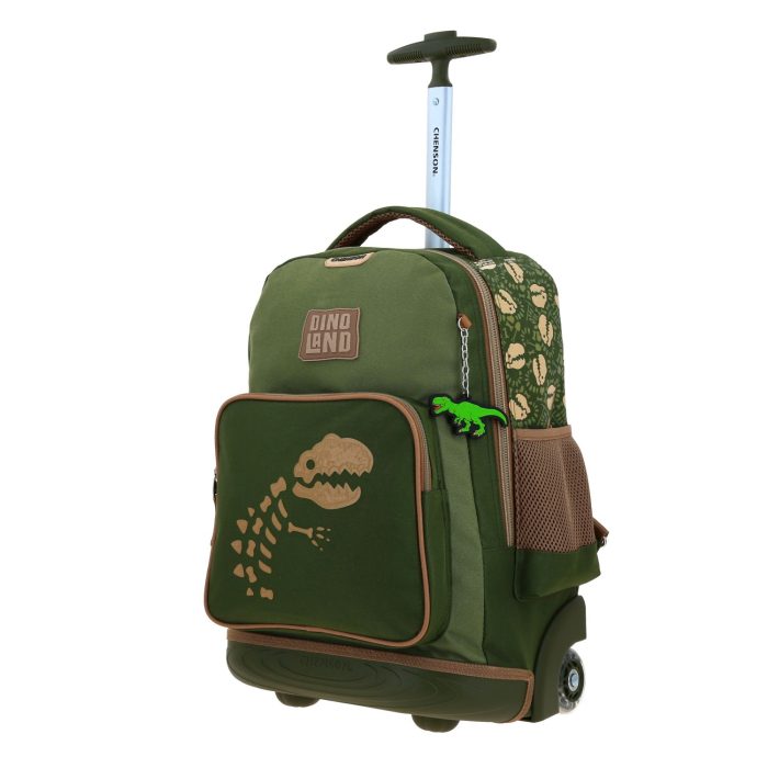 Mochila con Ruedas Verde Militar Diseño Dinosaurio Chenson Original Sagaz - Imagen 2