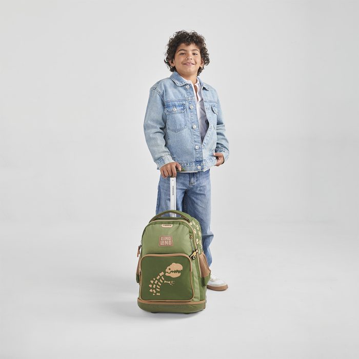 Mochila con Ruedas Verde Militar Diseño Dinosaurio Chenson Original Sagaz - Imagen 8
