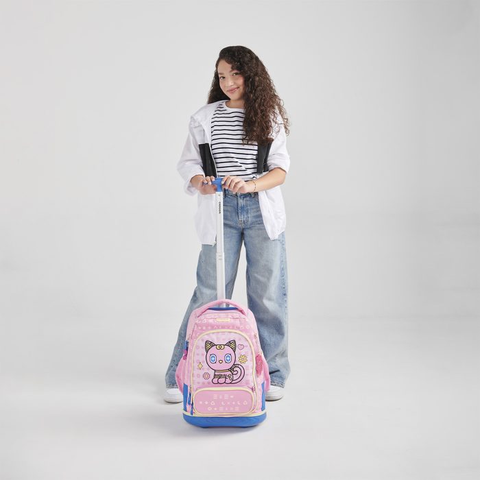 Mochila Rosa con Ruedas Con Bordado Happy Girl Gipsy - Imagen 8